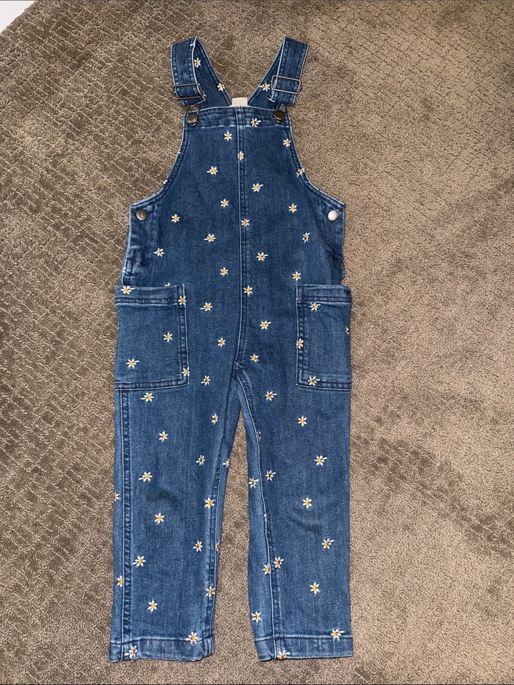 Hanna Andersson Denim Overalls with Embroidered Daisies